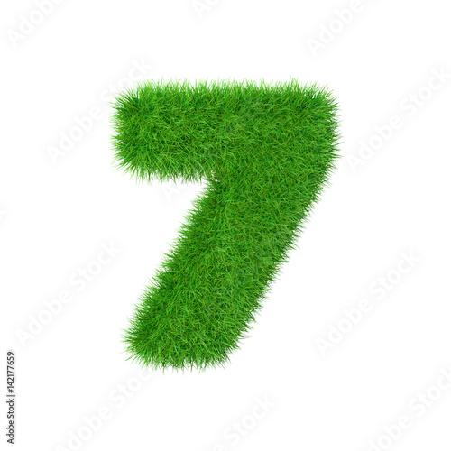 Number made of grass 7 isolated on white, 3d illustration.