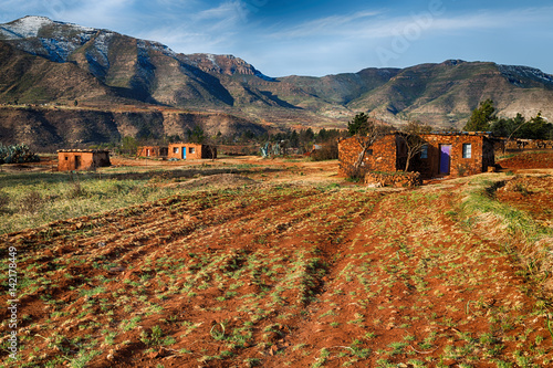  in lesotho  street village near  mountain