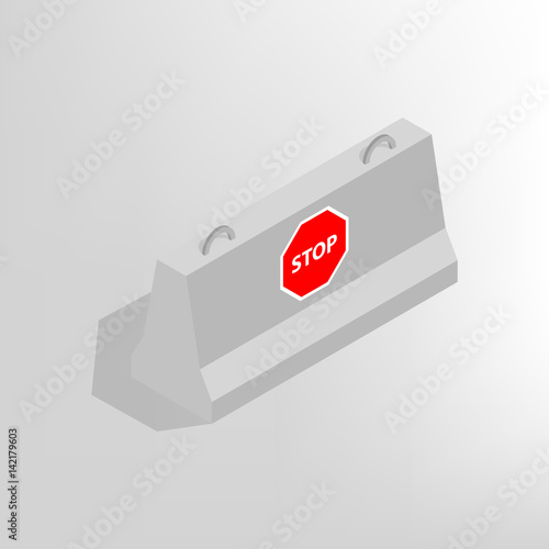 Iron concrete block isometric, vector illustration.