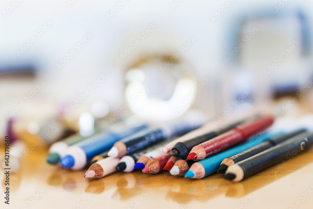 Close-up pencils makeup. Beauty fashion concept. Close-up pencils makeup. Beauty fashion concept.