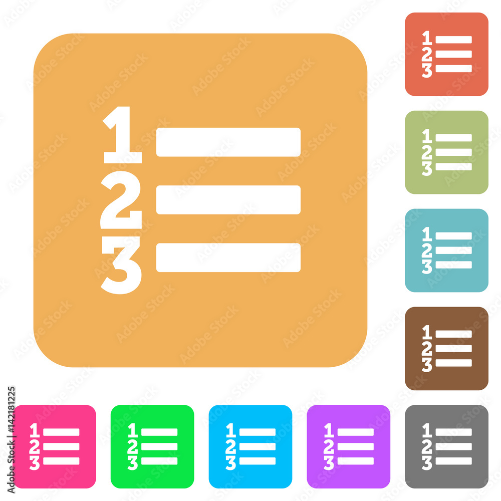 Ordered list rounded square flat icons Ordered list rounded square flat icons