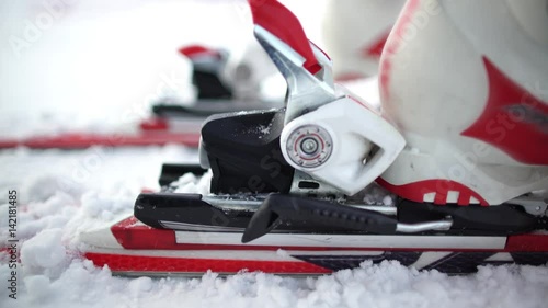 Skiing. Ski boots. Ski equipment.