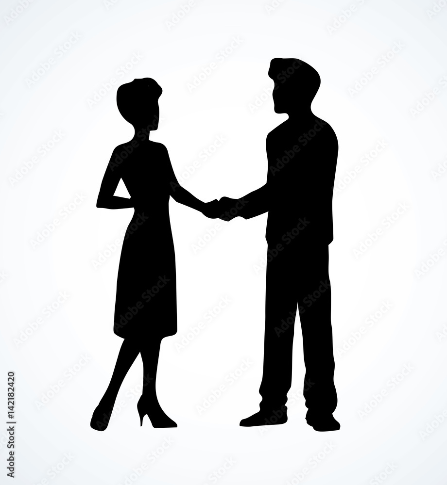 Handshake of man and woman. Vector drawing