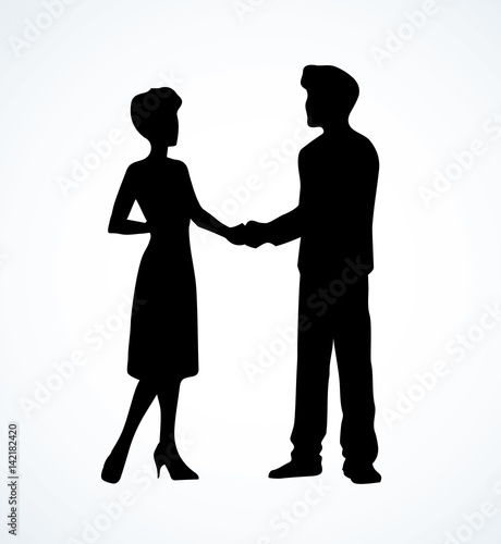 Handshake of man and woman. Vector drawing