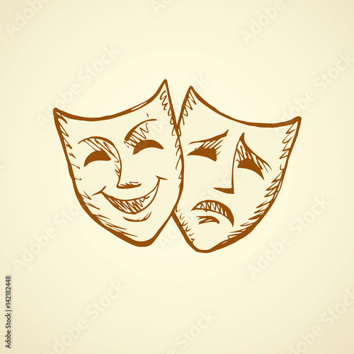 Comedy and tragedy theatrical masks. Vector illustration