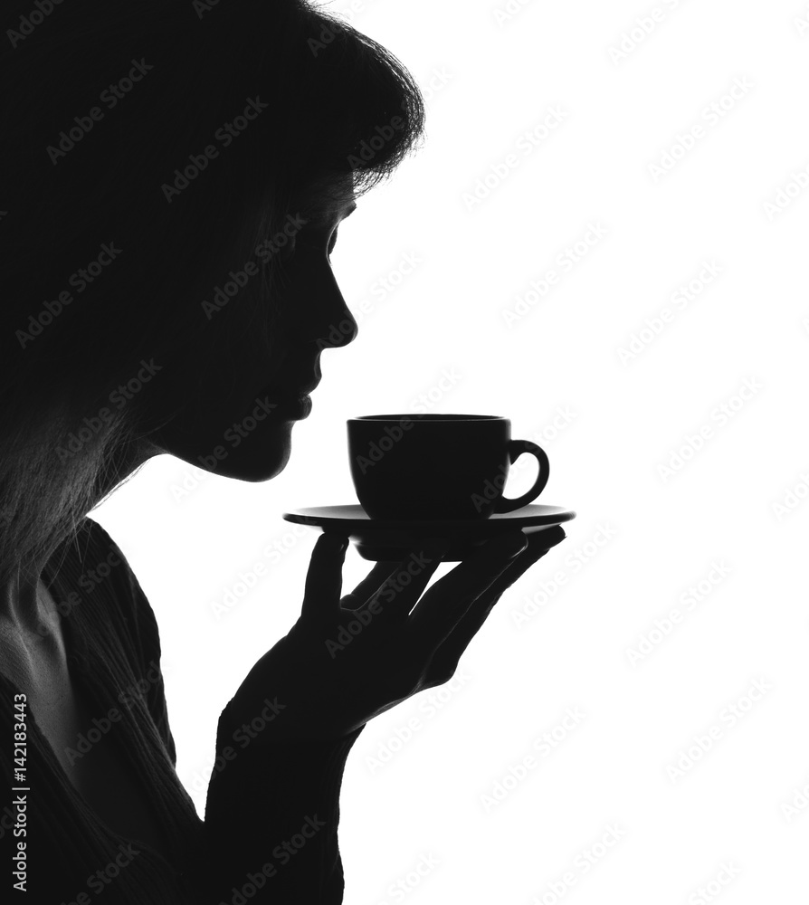 custom made wallpaper toronto digitalsilhouette portrait of a female with a cup of hot drink on a saucer