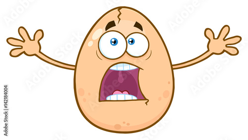 Scared Cracked Egg Cartoon Mascot Character With Open Arms. Illustration Isolated On White Background