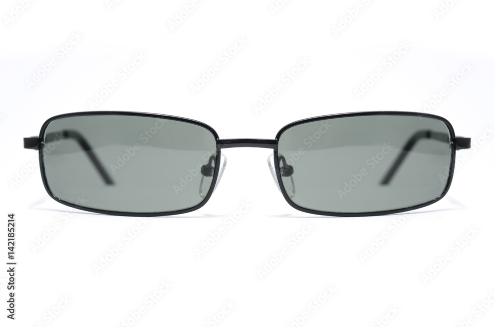 Rectangular Sunglasses in a thin metal frame on a white background Rectangular Sunglasses in a thin metal frame on a white background