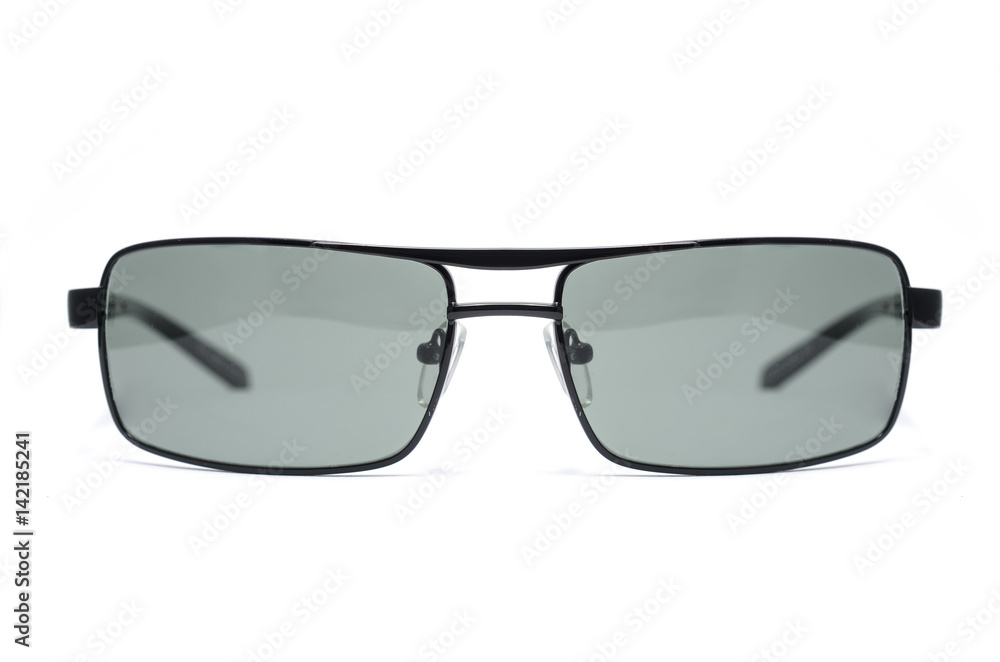 Rectangular Sunglasses in a thin metal frame on a white background Rectangular Sunglasses in a thin metal frame on a white background