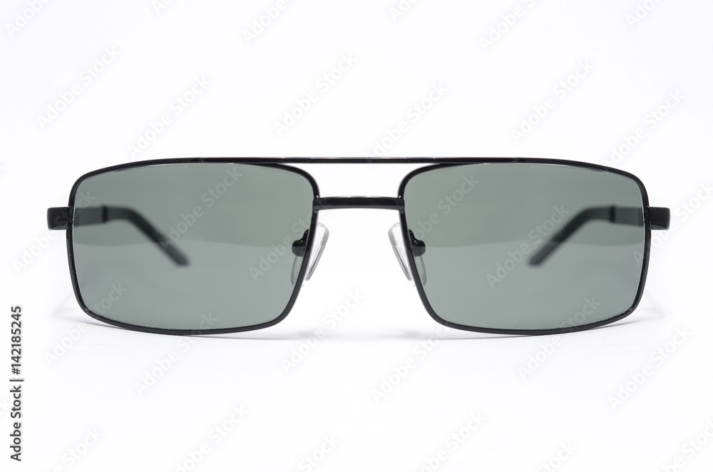 Rectangular Sunglasses in a thin metal frame on a white background Rectangular Sunglasses in a thin metal frame on a white background
