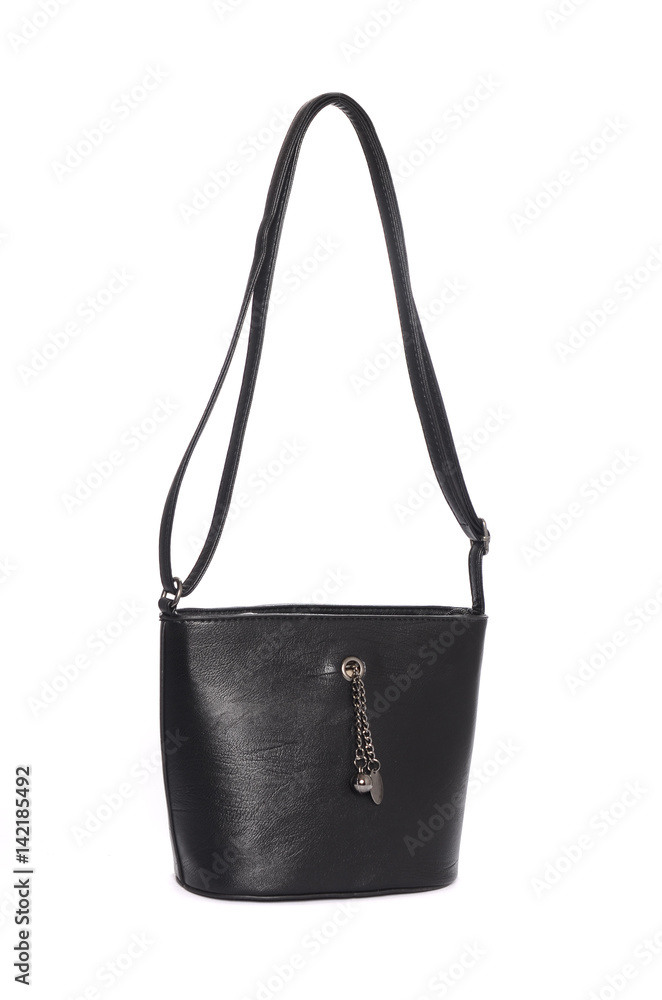 Black leather clutch isolated on white