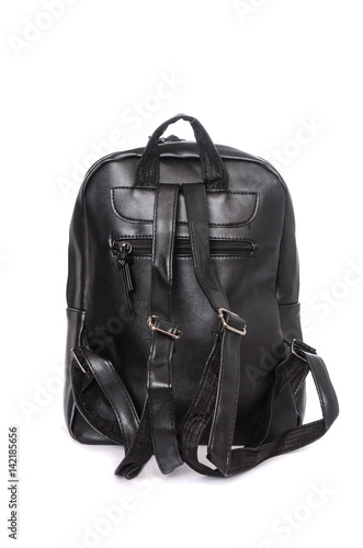 Black leather backpack isolated on white