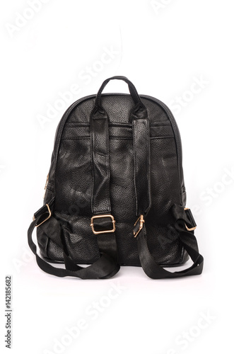 Black leather backpack isolated on white