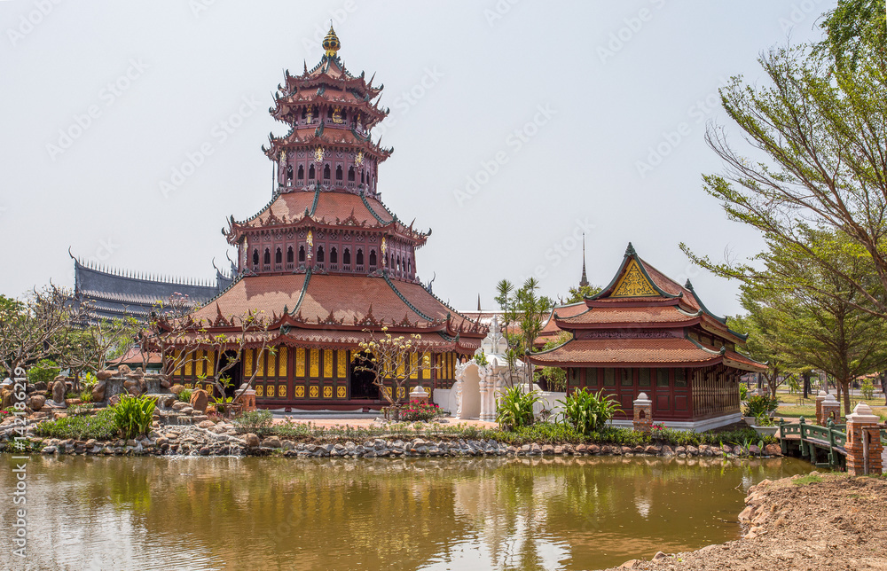 SAMUT PRAKAN, THAILAND, MARCH, 6, 2017 - The Phra Kaew Pavillon  in Ancient City Park, Muang Boran, Samut Prakan province, Thailand