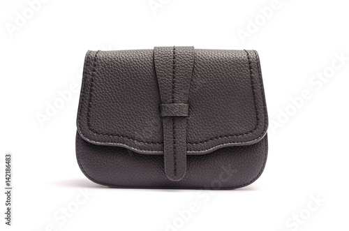 Black leather clutch isolated on white