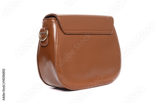 Brown leather clutch isolated on white