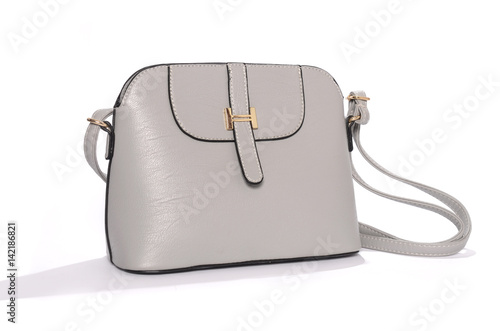 Gray leather clutch isolated on white