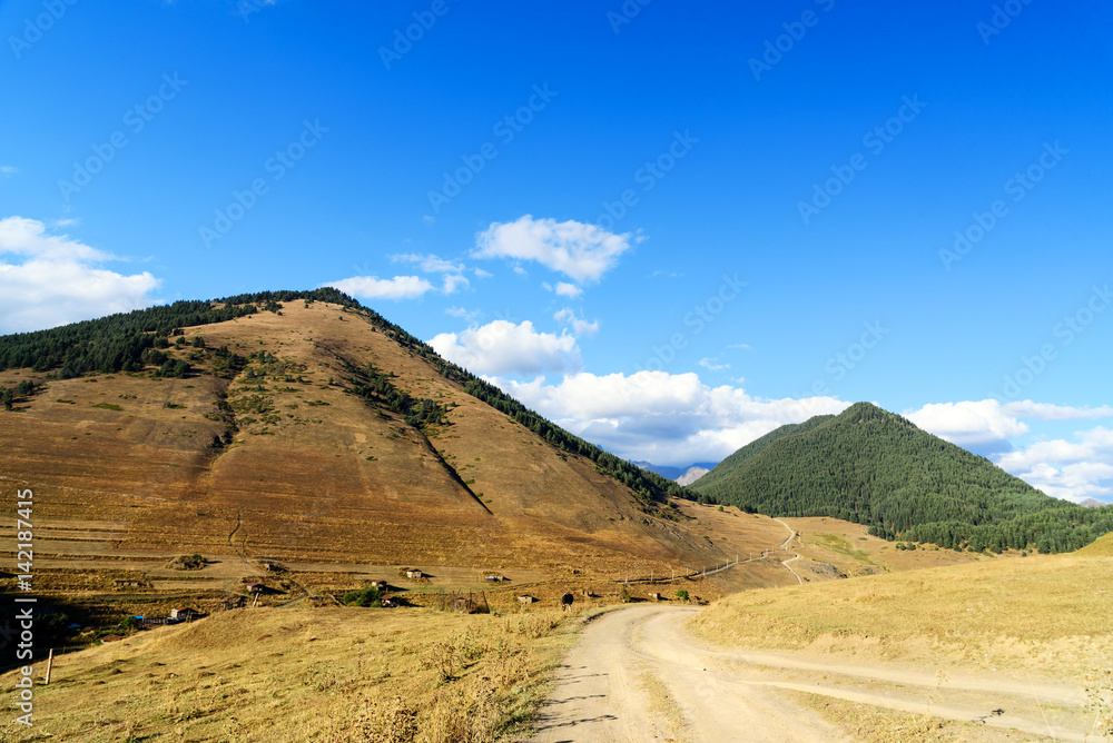 View in Mountains and road in Tusheti region. Georgia