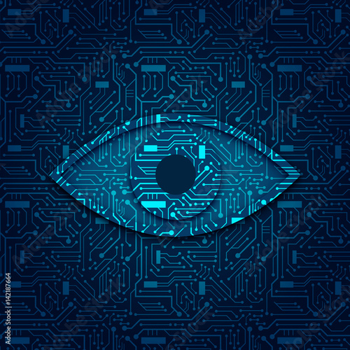 EYE Icon on Circuit Board Background