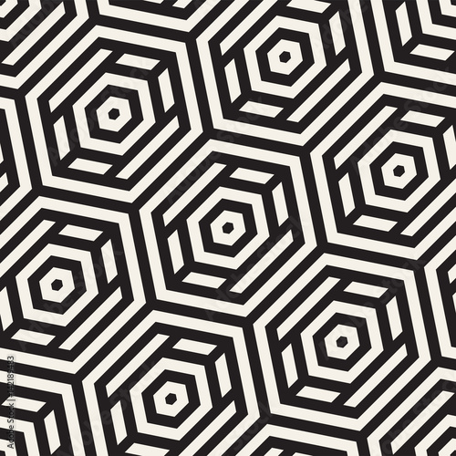 Vector Seamless Pattern. Repeating Lattice Abstract Background. Linear Grid From Striped Hexagonal Elements.