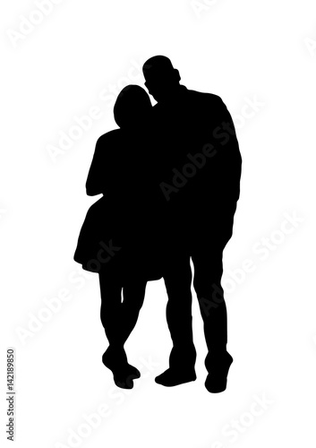 Silhouette of girl with boyfriend posing vector black.