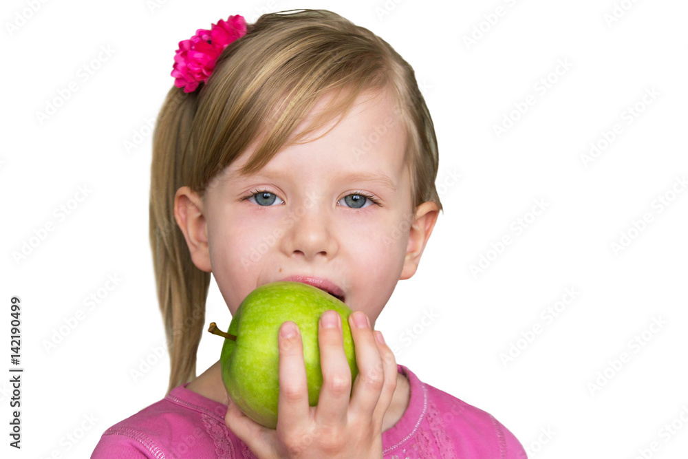 Beautiful girl with green Apple. The concept of healthy eating, the nutrition of children. Beautiful girl with green Apple. The concept of healthy eating, the nutrition of children.