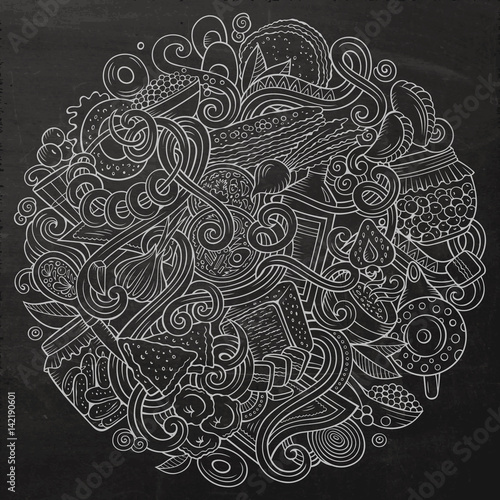 Cartoon cute doodles hand drawn Slavic food illustration