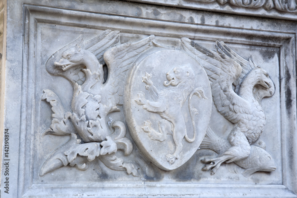 Detail on Fountain in Piazza del Campo Square, Siena