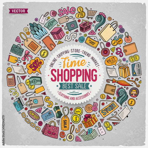 Vector set of Shopping cartoon doodle objects