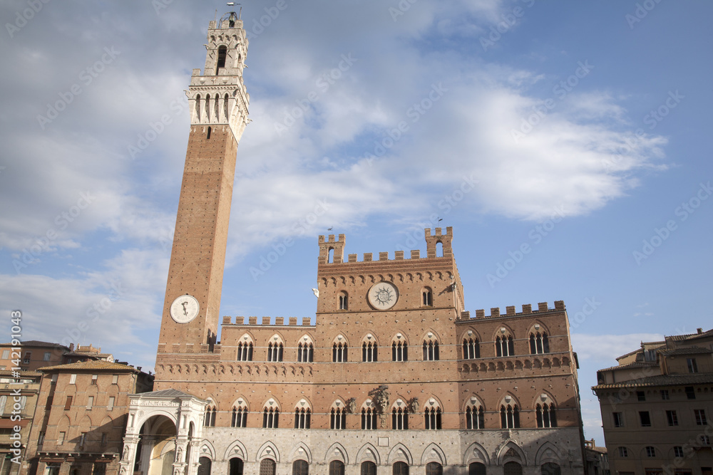 Torre del Mangia Tower and the Palazzo Publico Building in the Piazza del Campo Square, Siena