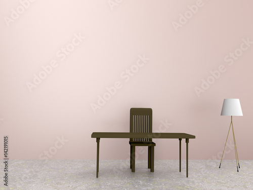 table and chair in room   3d rendering