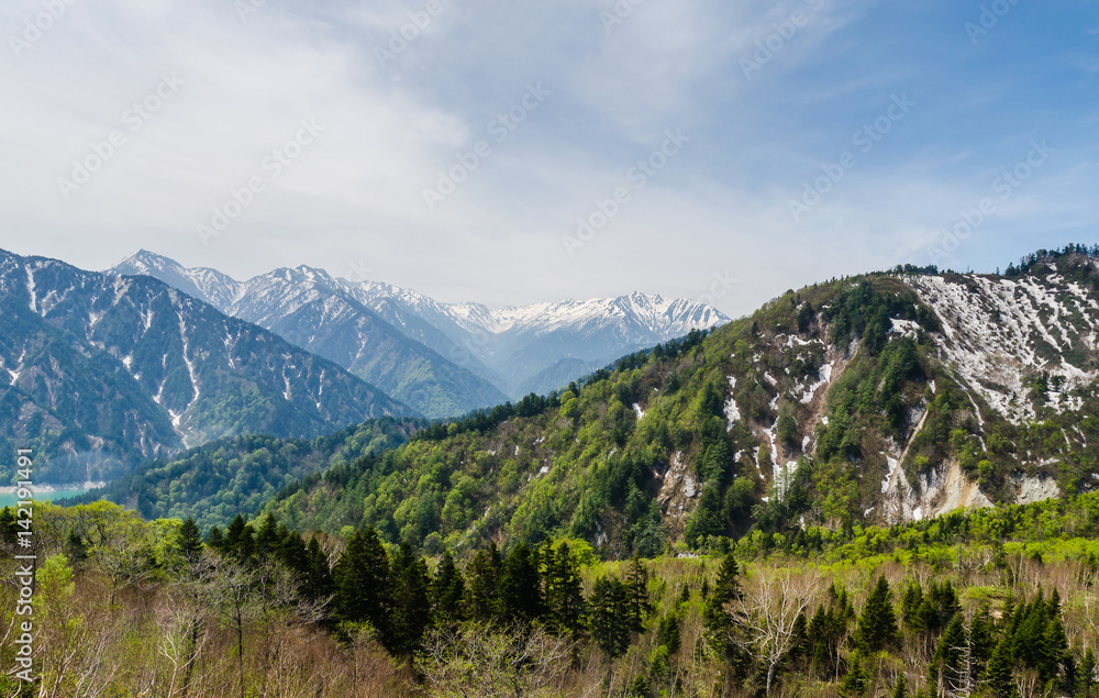 Mountain range at japan alps tateyama kurobe alpine route
