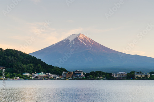 Mount fuji and sunset sky at kawaguchiko lake japan