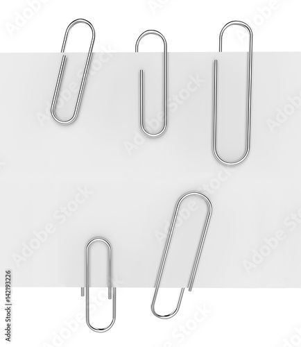Paper clips on white paper 3D rendering.