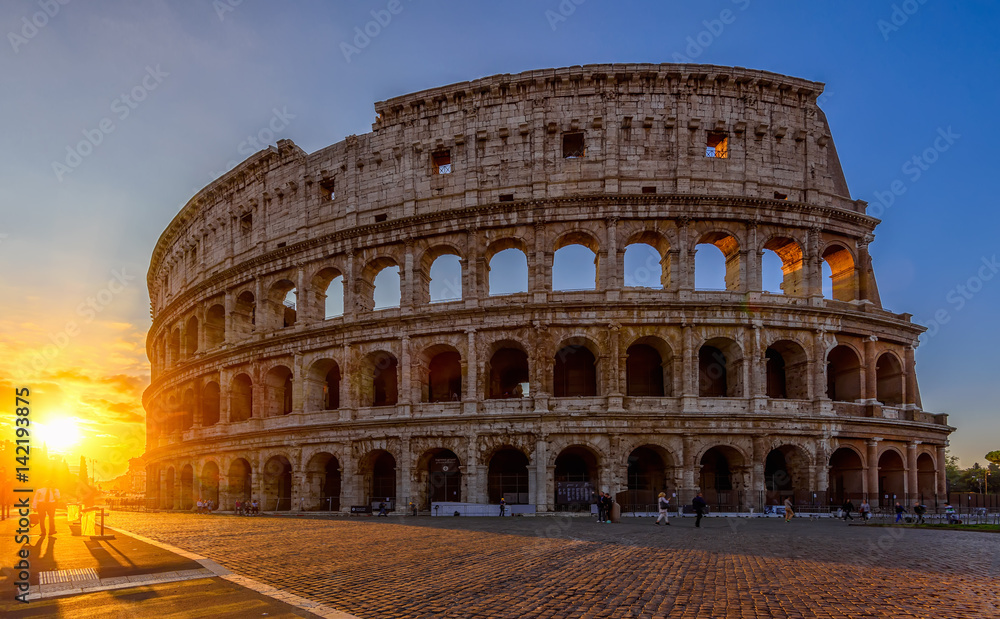 Sunrise view of Colosseum in Rome, Italy