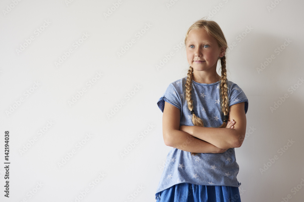 Blond hair girl against white background Blond hair girl against white background