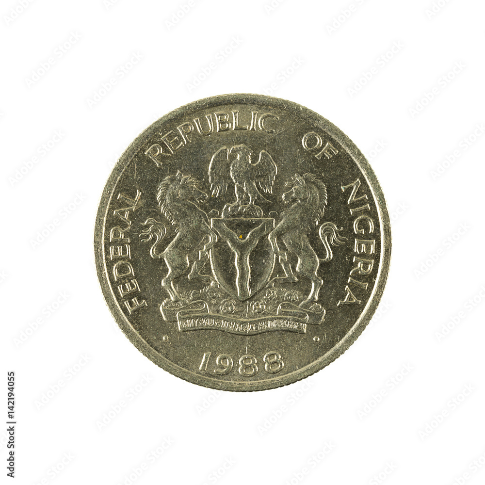 5 nigerian kobo coin (1988) reverse isolated on white background 5 nigerian kobo coin (1988) reverse isolated on white background