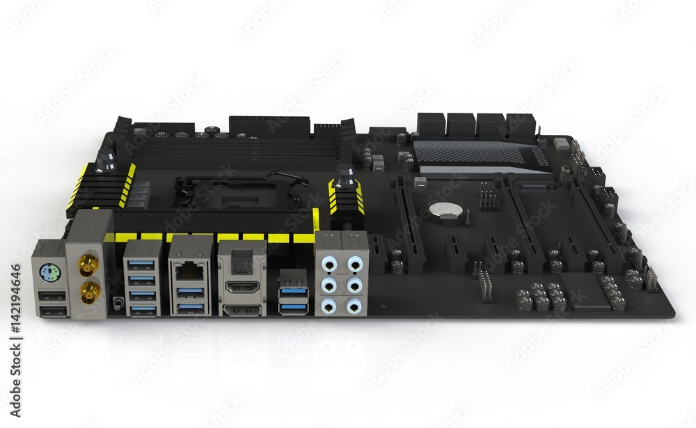 Motherboard Isolated on white background, 3D rendering Motherboard Isolated on white background, 3D rendering