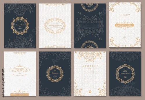 Retro creative card template with flourishes ornament elements and wreaths. Background for invitation, announcement, brochure, wedding.
