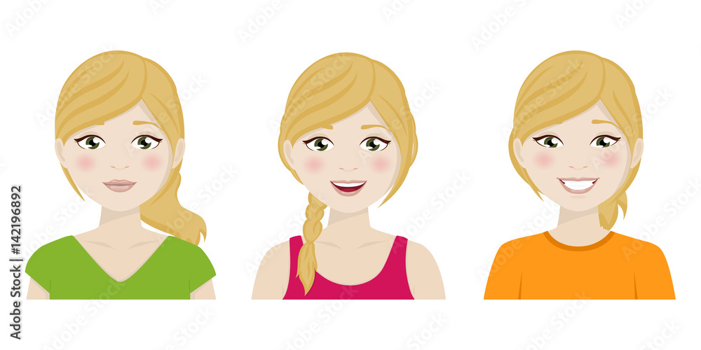 Foreground cute woman with different expressions Foreground cute woman with different expressions