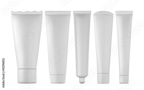Set of realistic toothpaste tube products isolated. Vector 3d illustration