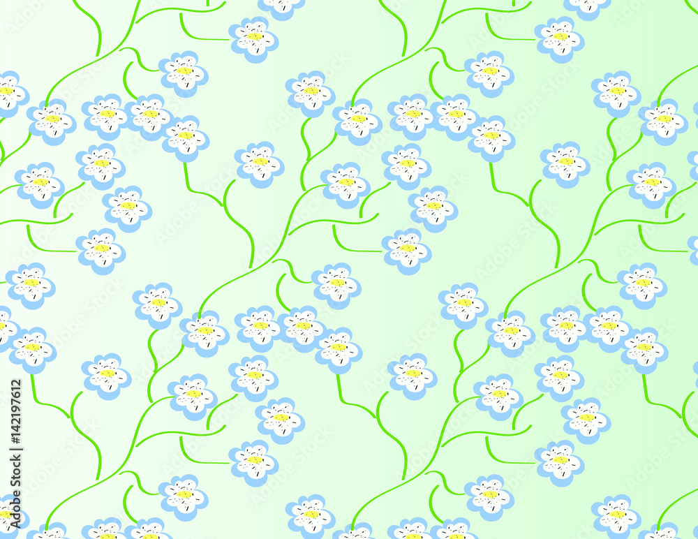 Abstract  pattern of a scattering of small flowers on a soft green background for print, textile, Wallpaper