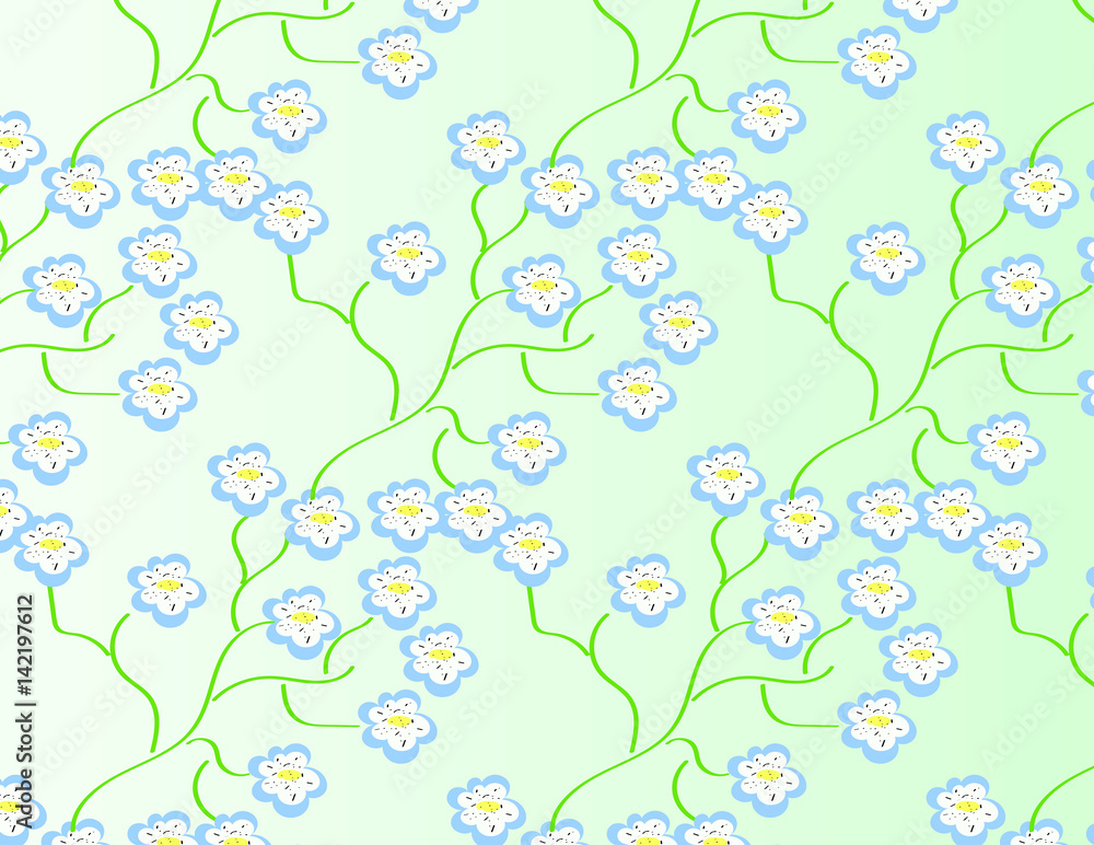 Fototapeta premium Abstract pattern of a scattering of small flowers on a soft green background for print, textile, Wallpaper