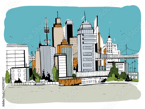 Megalopolis city, street illustration