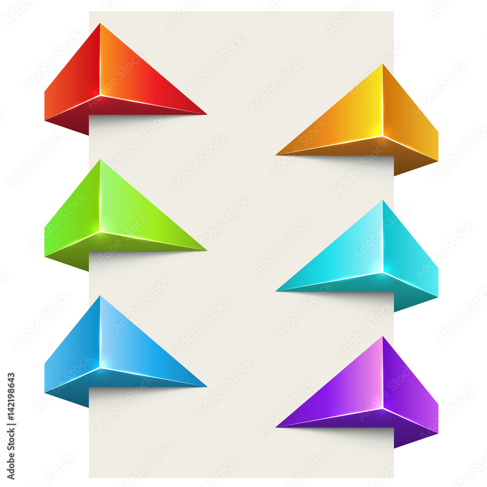 Abstract color polygonal 3D label wrapped around page vector set. Abstract color polygonal 3D label wrapped around page vector set.