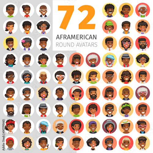 Flat African American Round Avatars