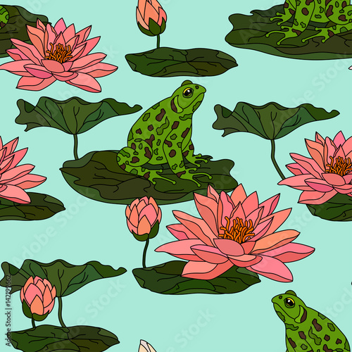 Fototapeta Naklejka Na Ścianę i Meble -  Seamless pattern with water lily.