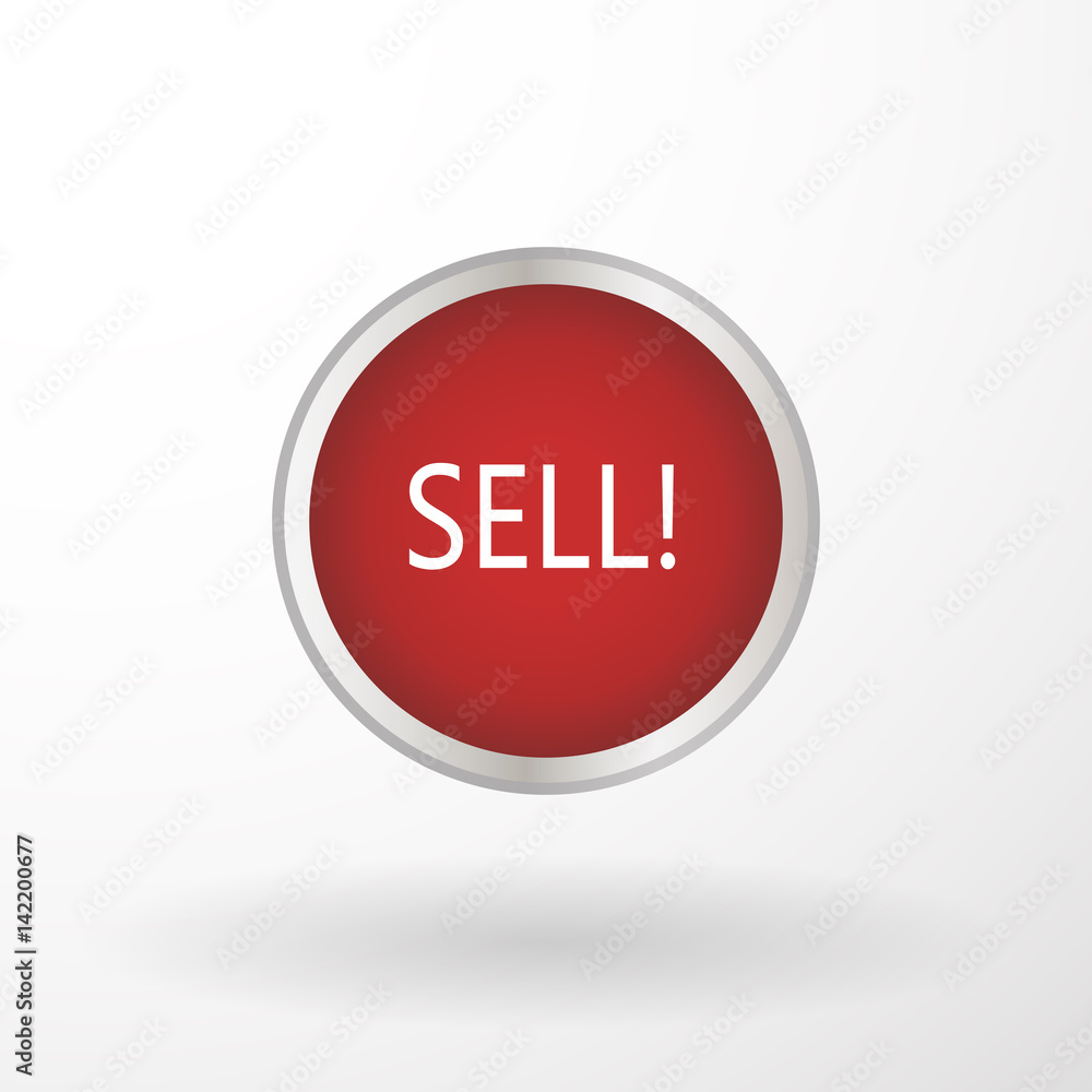 Sell icon, red website button isolated on white background.