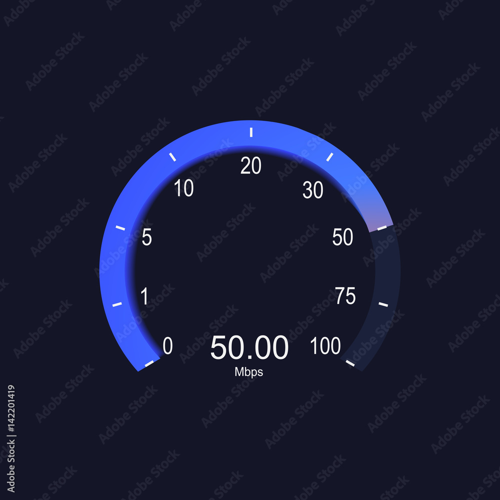 Internet digital speed meter. Vector illustration on blue background. Speed test.