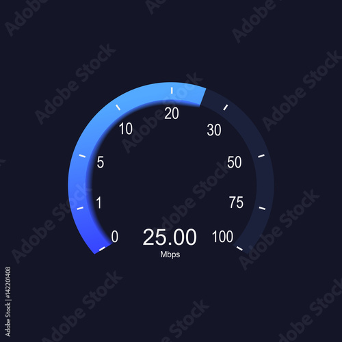 Internet digital speed meter. Vector illustration on blue background. Speed test.